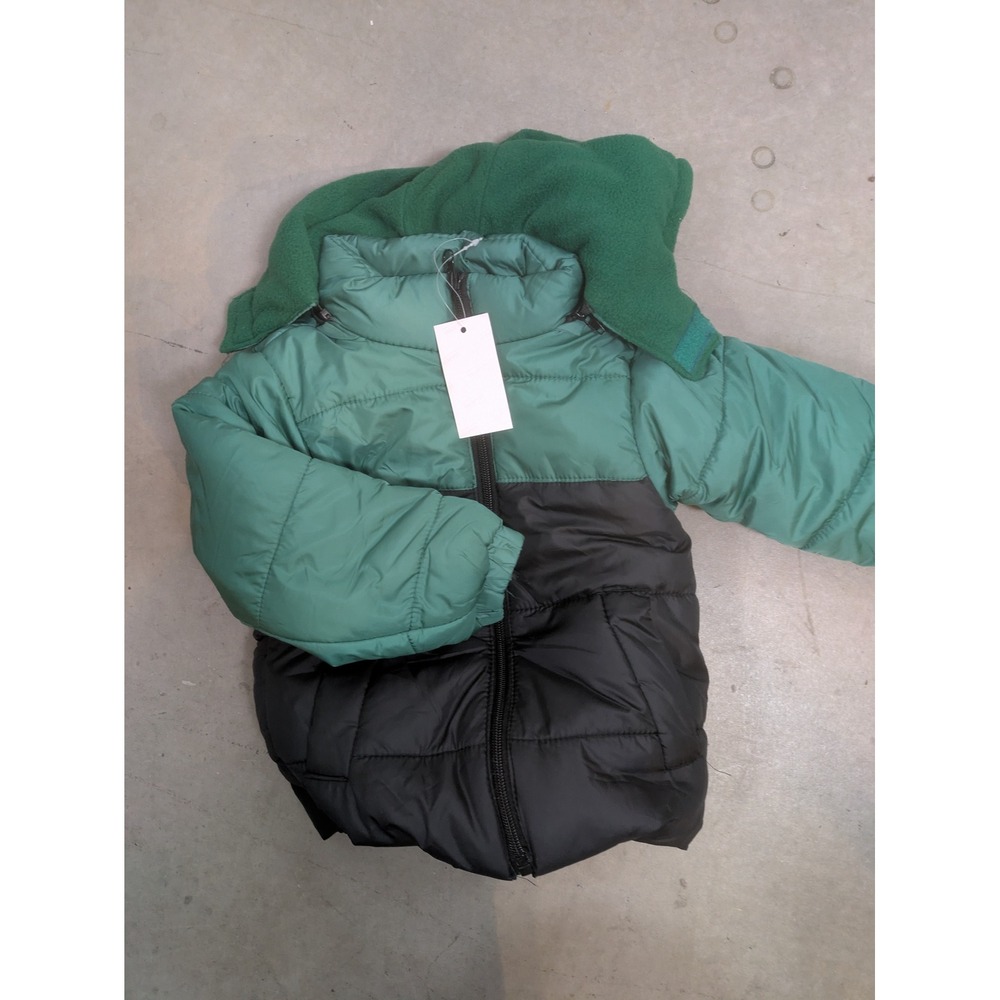NEW Operation Warm Puffer Jacket Kid's 2T Green Black Colorblock Fleece Hood